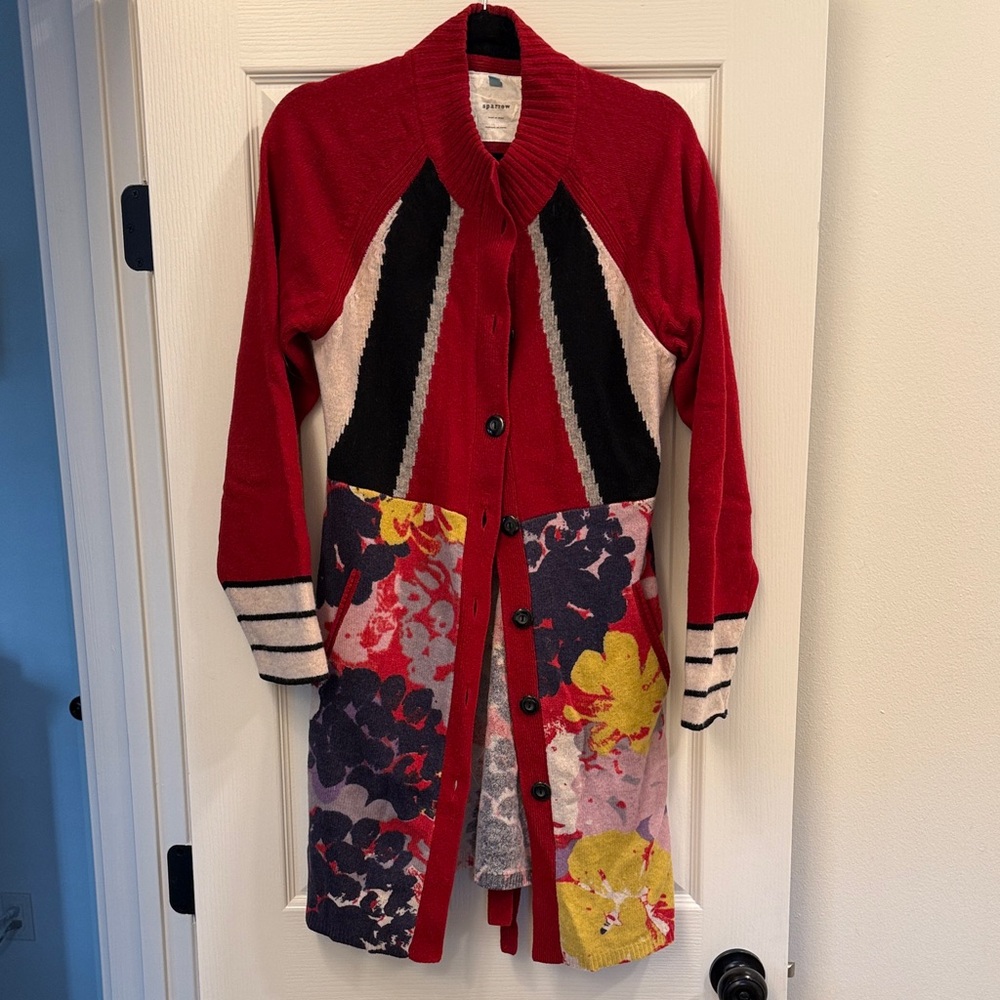 Anthropologie Sparrow Colorful Button-Up Cardigan Coat w/Belt